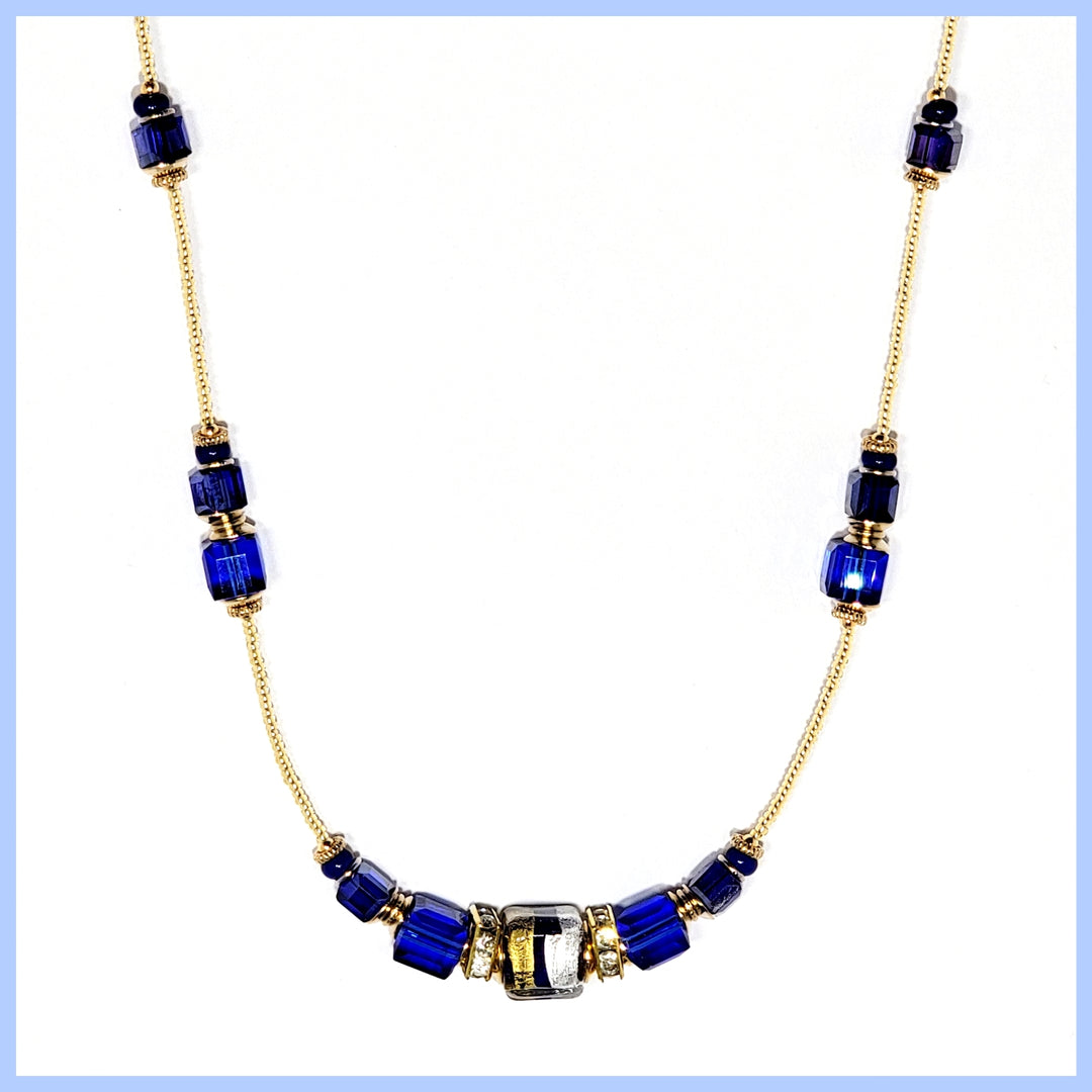 Murano Cobalt Cubes Necklace - Leila Jewels