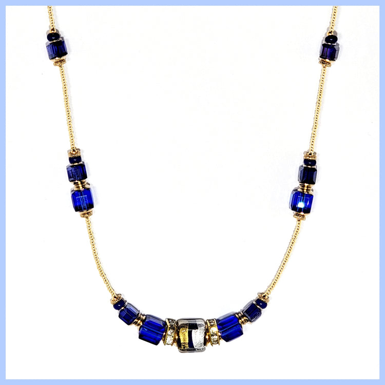 Murano Cobalt Cubes Necklace - Leila Jewels