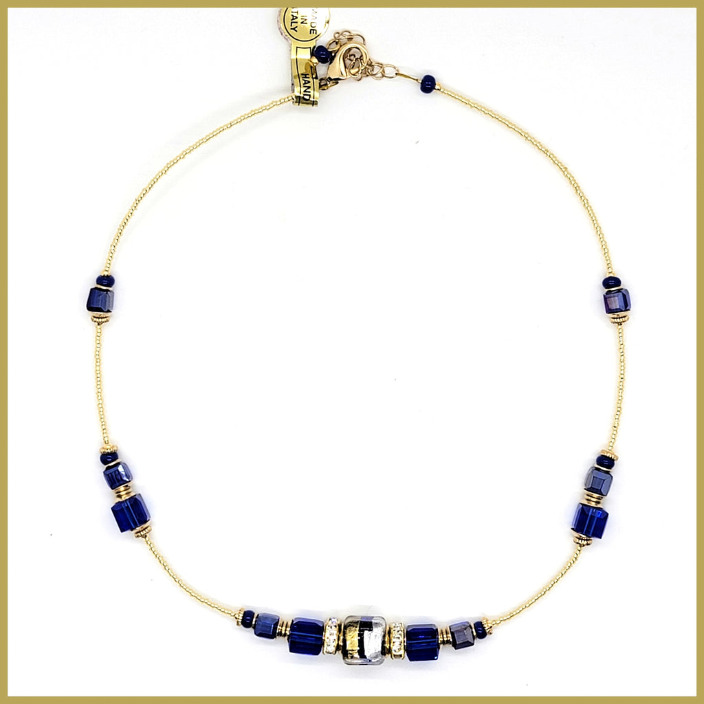 Murano Cobalt Cubes Necklace - Leila Jewels