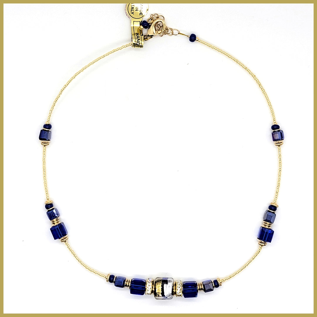 Murano Cobalt Cubes Necklace - Leila Jewels