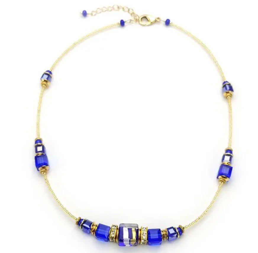 Murano Cobalt Cubes Necklace - Leila Jewels