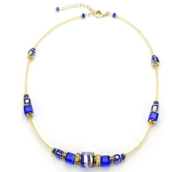 Murano Cobalt Cubes Necklace - Leila Jewels