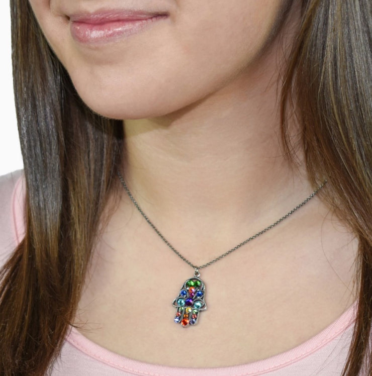 Colorful Crystal Hamsa Necklace
