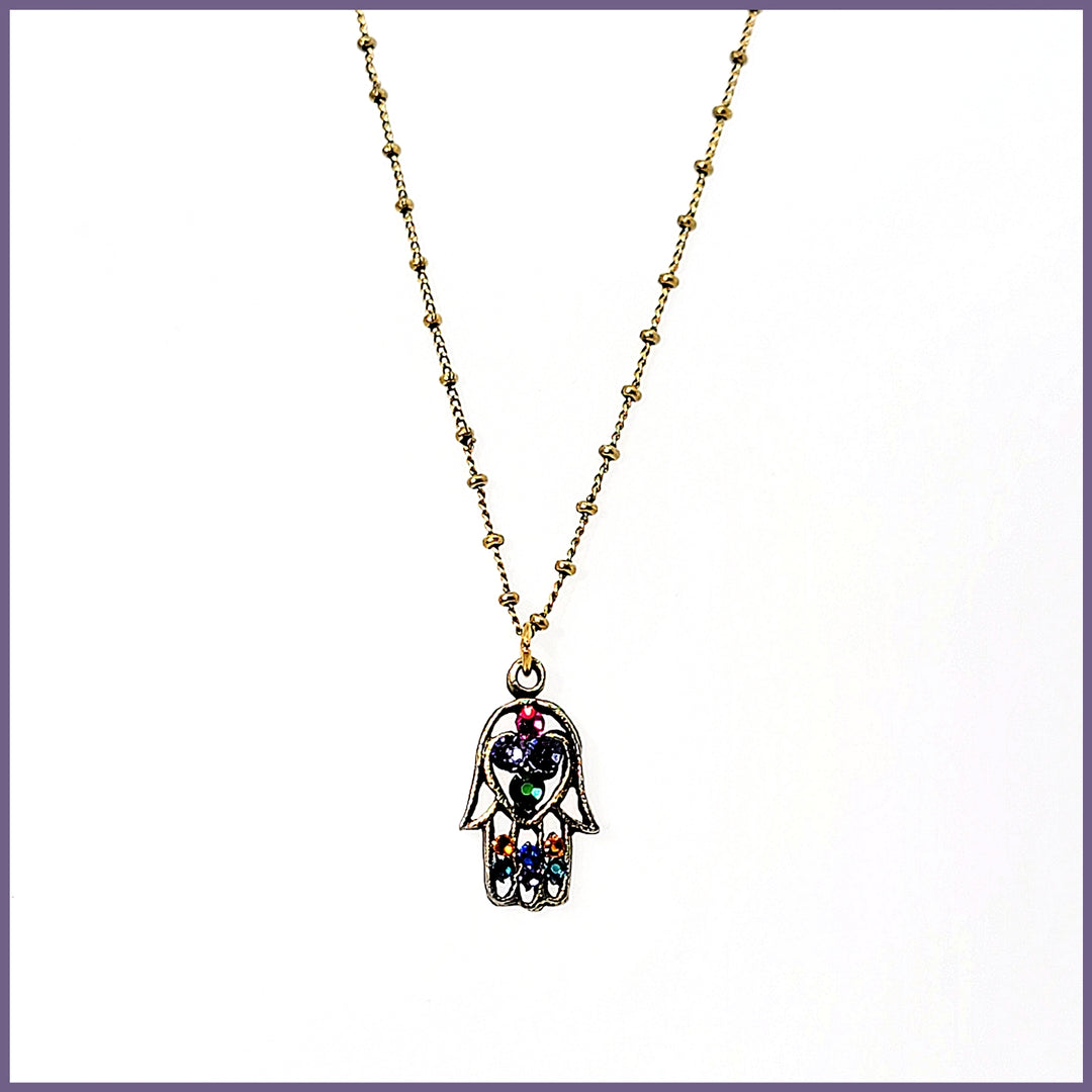 Crystal Hamsa Necklace - Leila Jewels