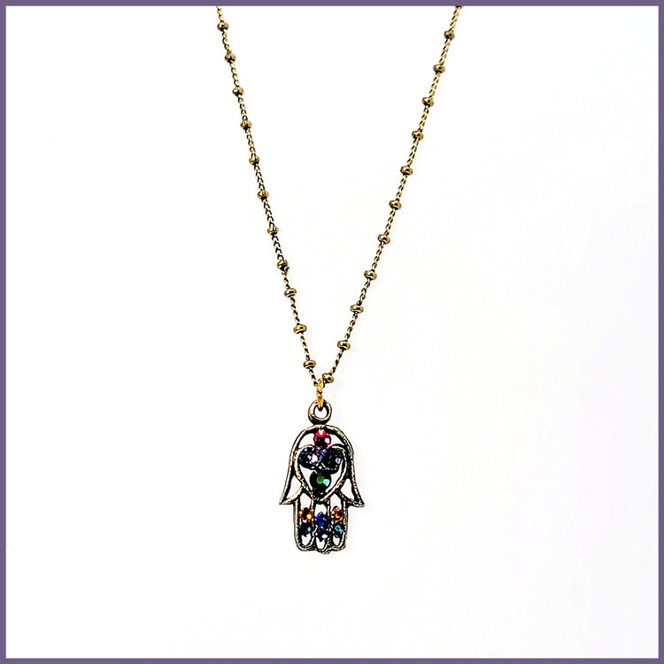 Crystal Hamsa Necklace - Leila Jewels