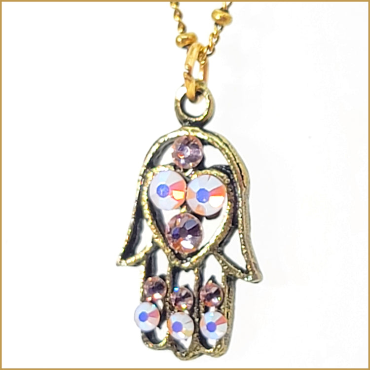 Crystal Hamsa Necklace - Leila Jewels