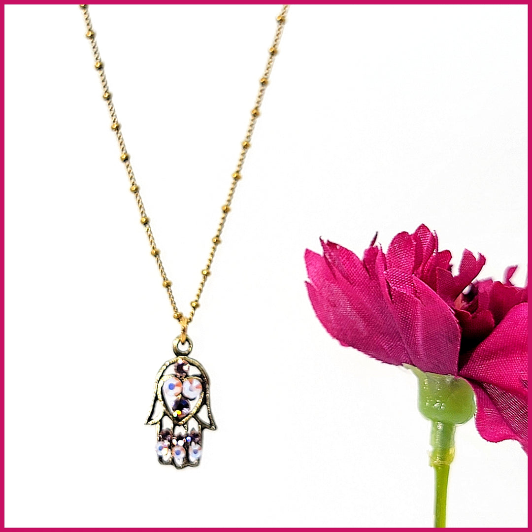 Crystal Hamsa Necklace - Leila Jewels