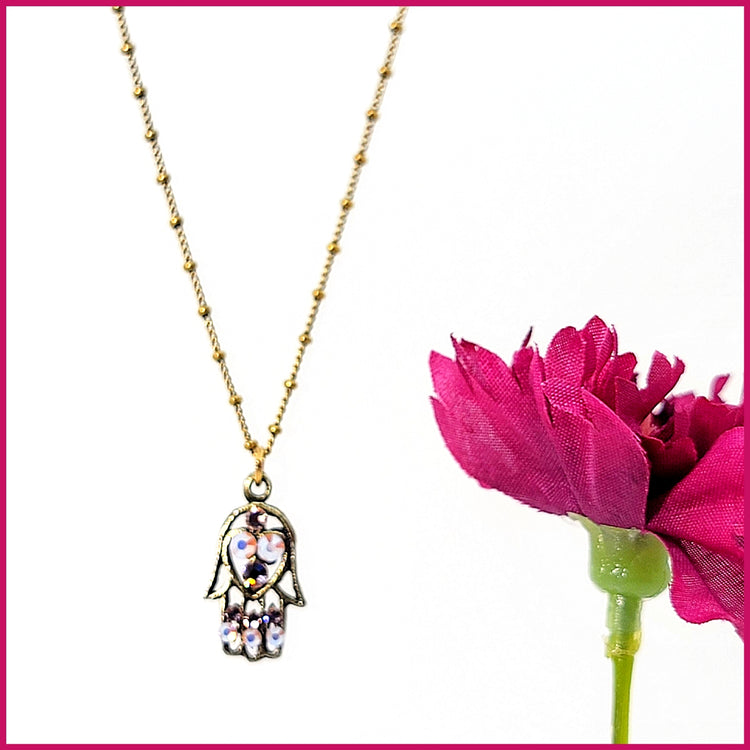 Crystal Hamsa Necklace - Leila Jewels