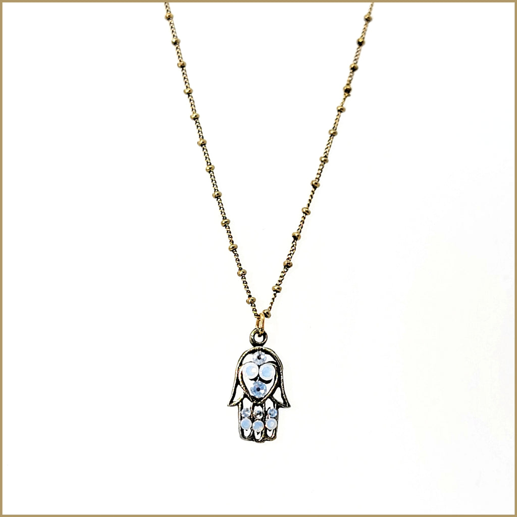 Crystal Hamsa Necklace - Leila Jewels