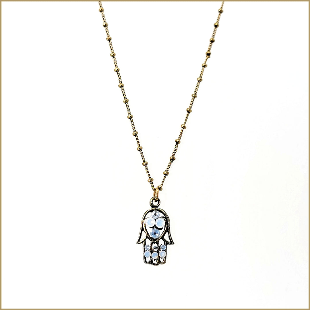 Crystal Hamsa Necklace - Leila Jewels