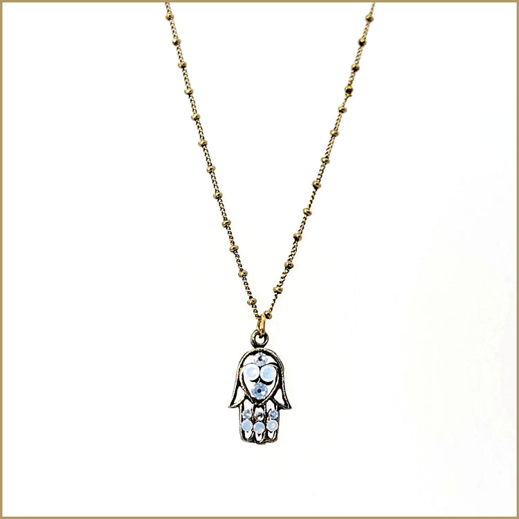 Crystal Hamsa Necklace - Leila Jewels