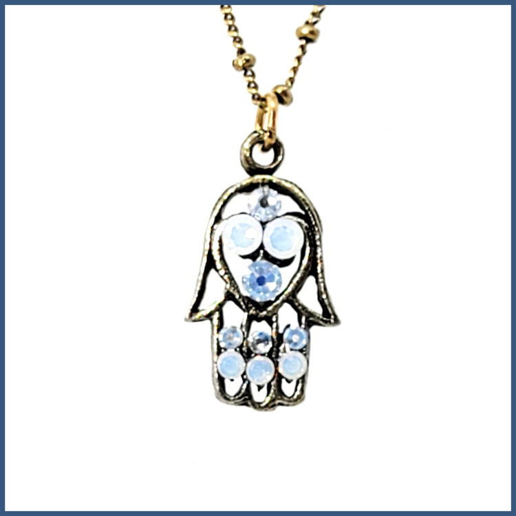 Crystal Hamsa Necklace - Leila Jewels