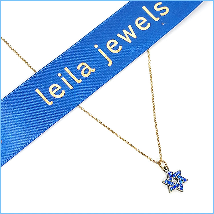 Petite Blue Crystal Star of David Necklace - Leila Jewels