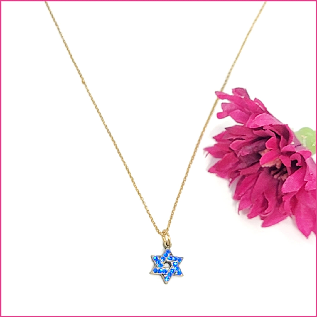 Petite Blue Crystal Star of David Necklace - Leila Jewels