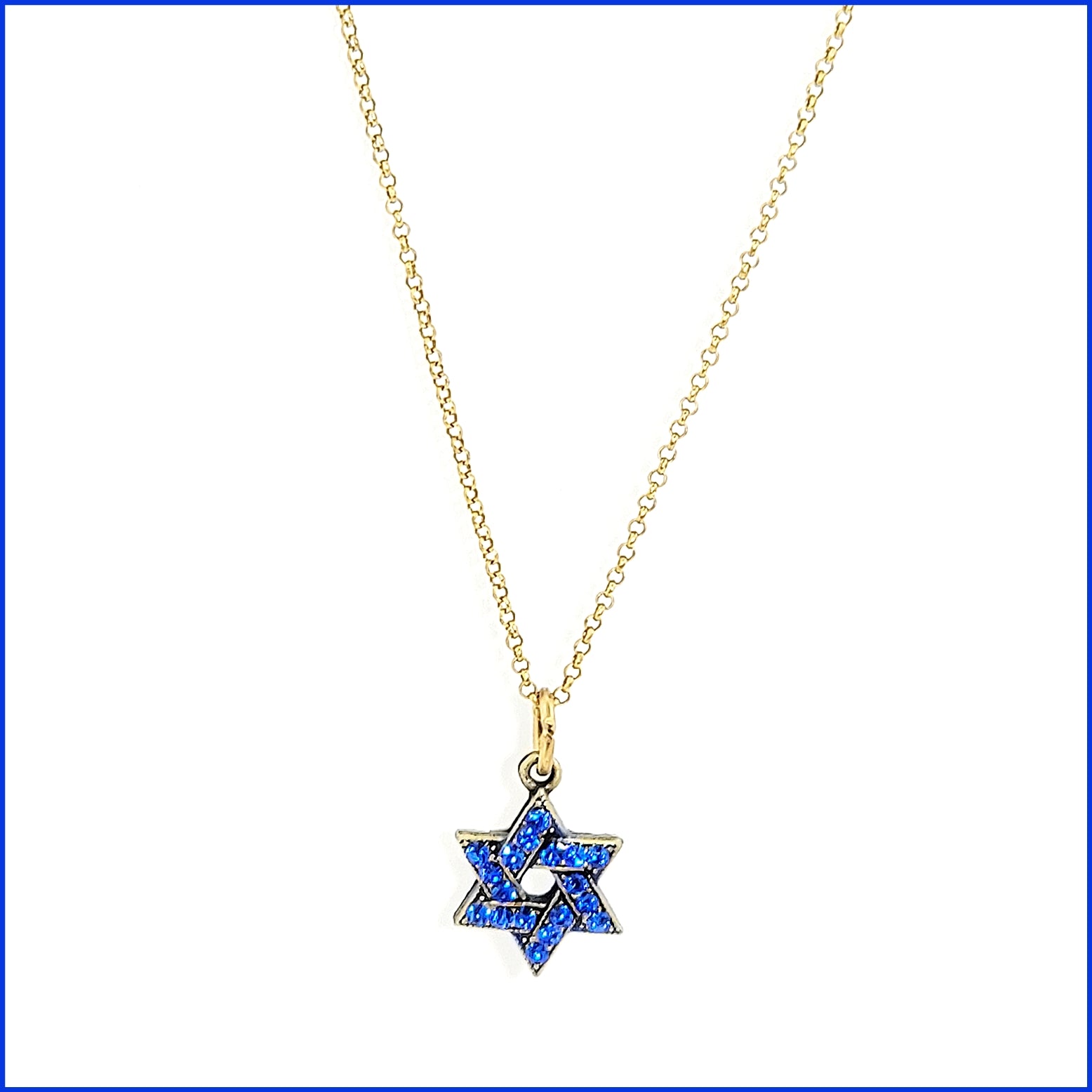 Petite Blue Crystal Star of David Necklace - Leila Jewels