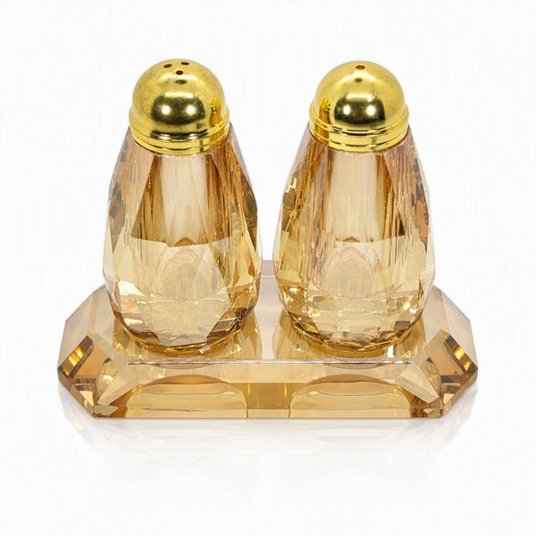 Amber Crystal Salt & Pepper Shaker Set with Tray, Gift Boxed - Leila Jewels