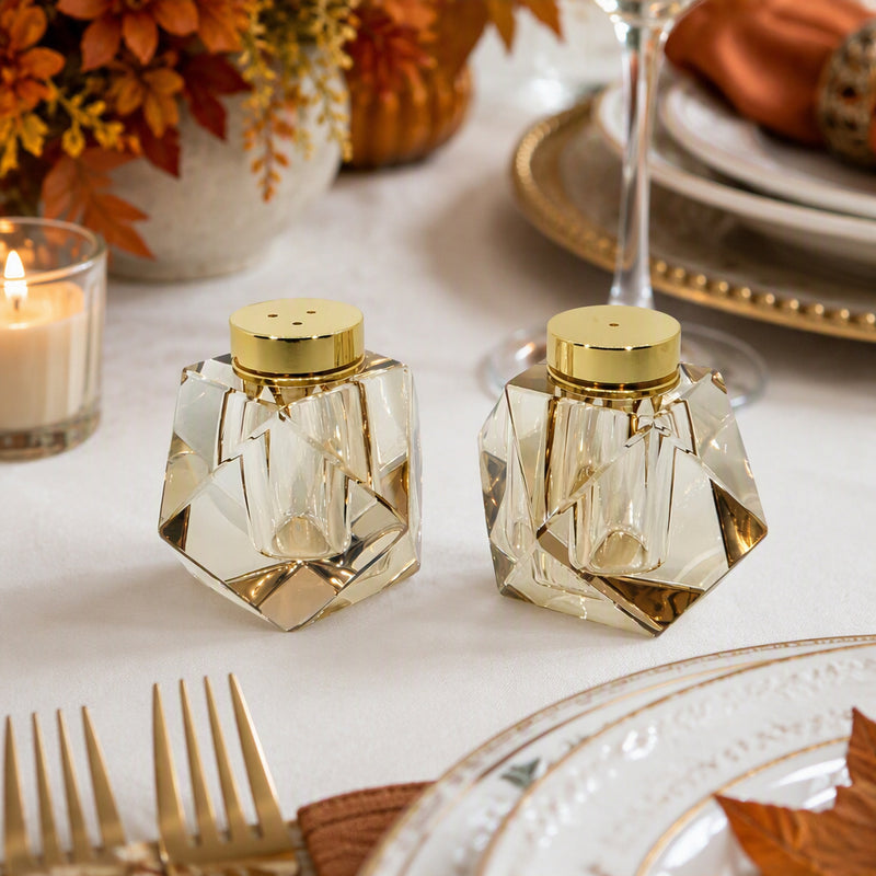 Amber Crystal Salt & Pepper Shaker Set in Gift Box