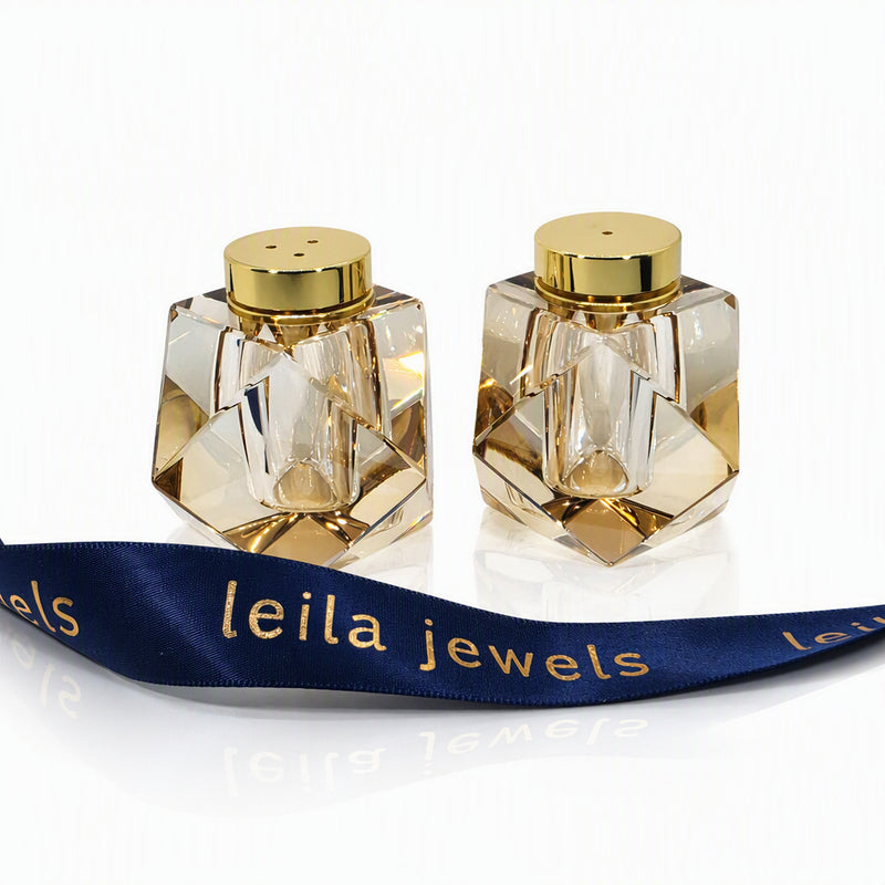 Amber Crystal Salt & Pepper Shaker Set in Gift Box