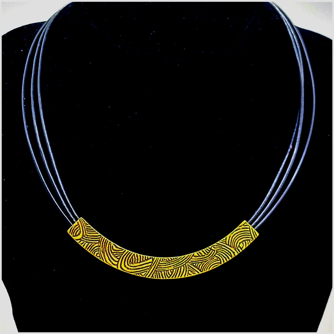 Antique Gold and Black Leather Necklace - Leila Jewels