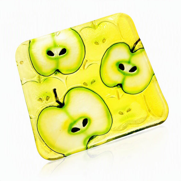 Green Apple Glass Plate– 8" Square Fused Glass Serving Plate with Curved Edges - Leila Jewels