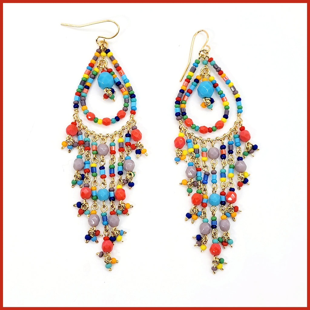 Handmade Beaded Chandelier Earrings - Double Teardrop - Leila Jewels