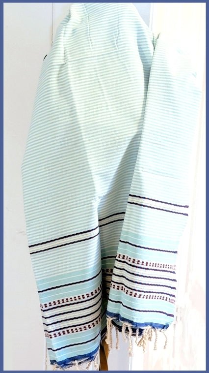 Turkish Towel / Sarong / Beach Towel - Aqua Multi Stripe - Leila Jewels
