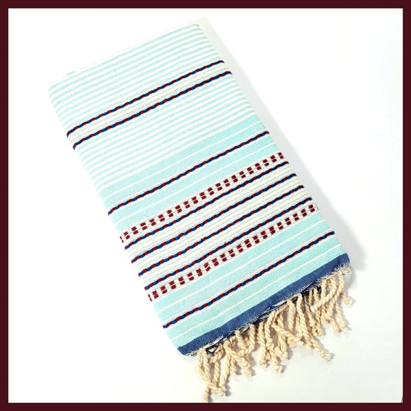 Turkish Towel / Sarong / Beach Towel - Aqua Multi Stripe - Leila Jewels