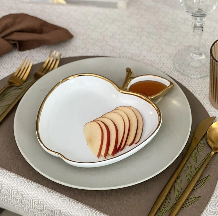 White and Gold Apple Dish - Leila Jewels