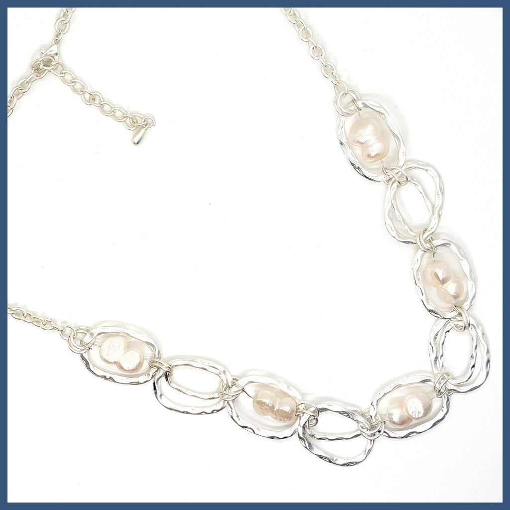 White Baroque Pearl Station Necklace - Leila Jewels