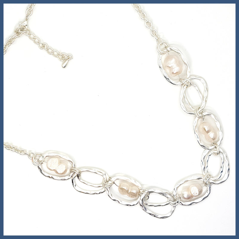 White Baroque Pearl Station Necklace - Leila Jewels