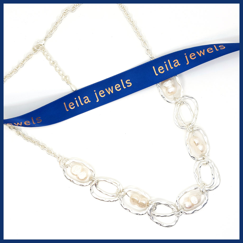 White Baroque Pearl Station Necklace - Leila Jewels