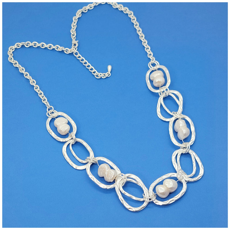 White Baroque Pearl Station Necklace - Leila Jewels