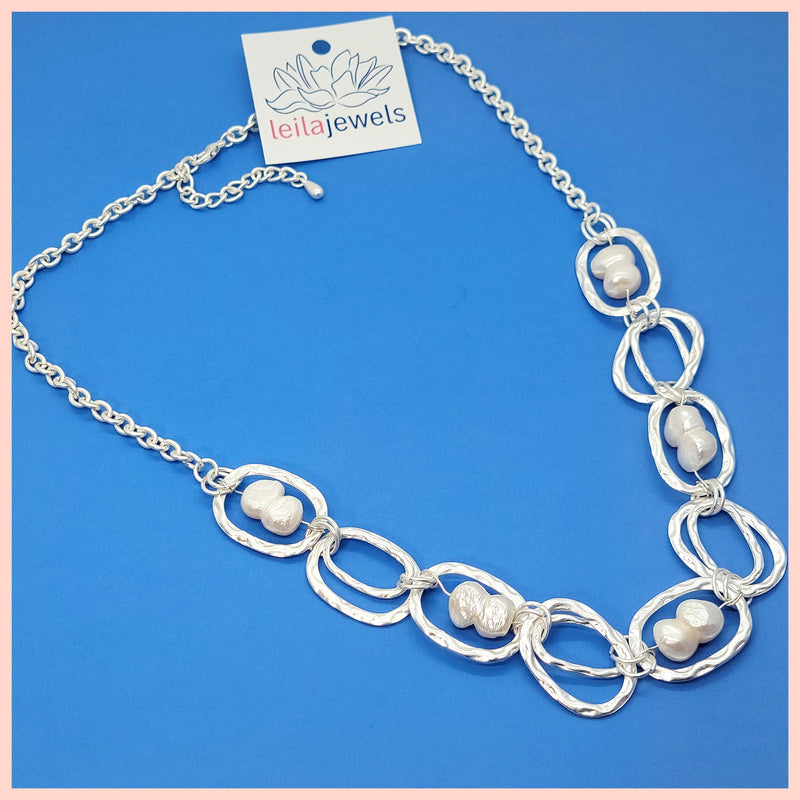 White Baroque Pearl Station Necklace - Leila Jewels