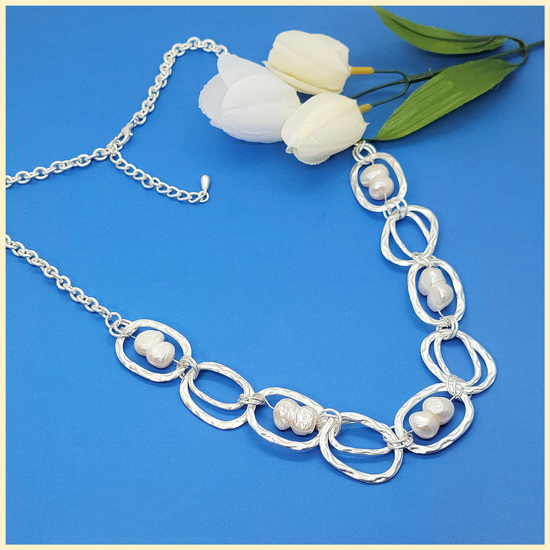 White Baroque Pearl Station Necklace - Leila Jewels