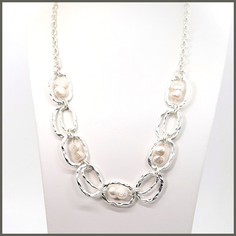 White Baroque Pearl Station Necklace - Leila Jewels