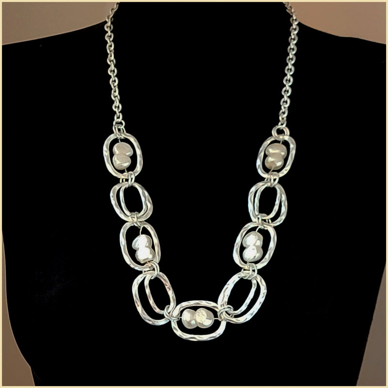 White Baroque Pearl Station Necklace - Leila Jewels