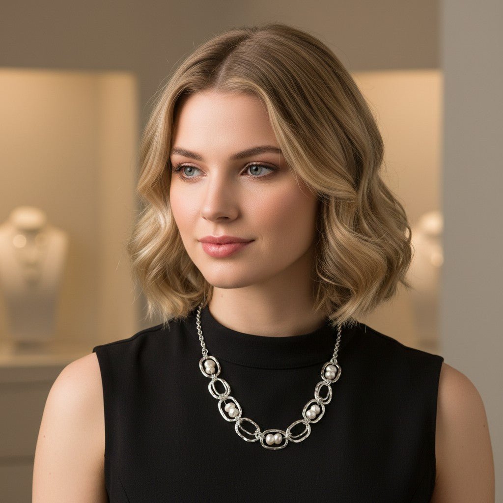 White Baroque Pearl Station Necklace - Leila Jewels