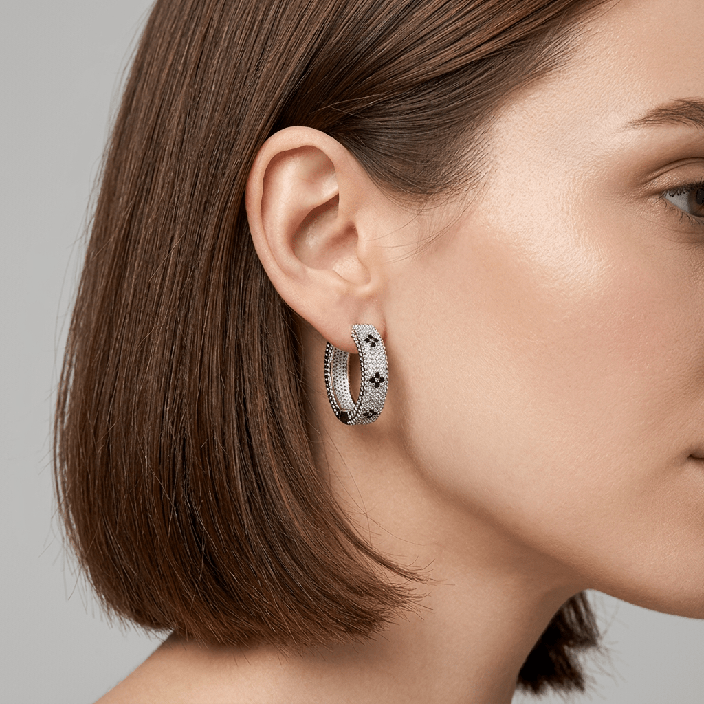 Black Diamond Venetian Hoop Earrings - Leila Jewels
