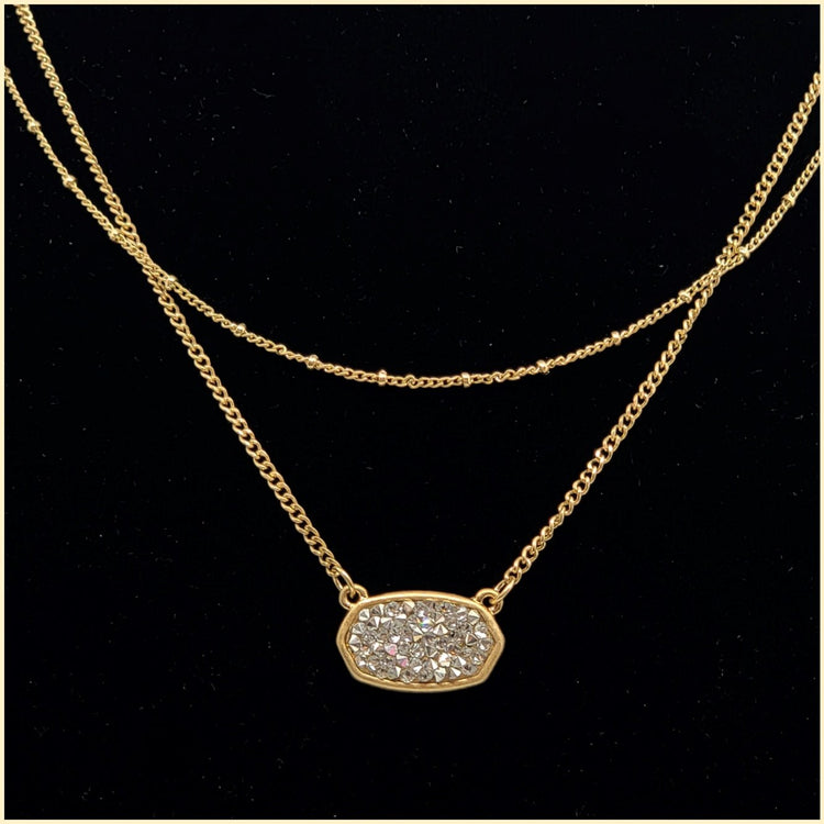 Double Chain Crystal Pendant Necklace - Leila Jewels