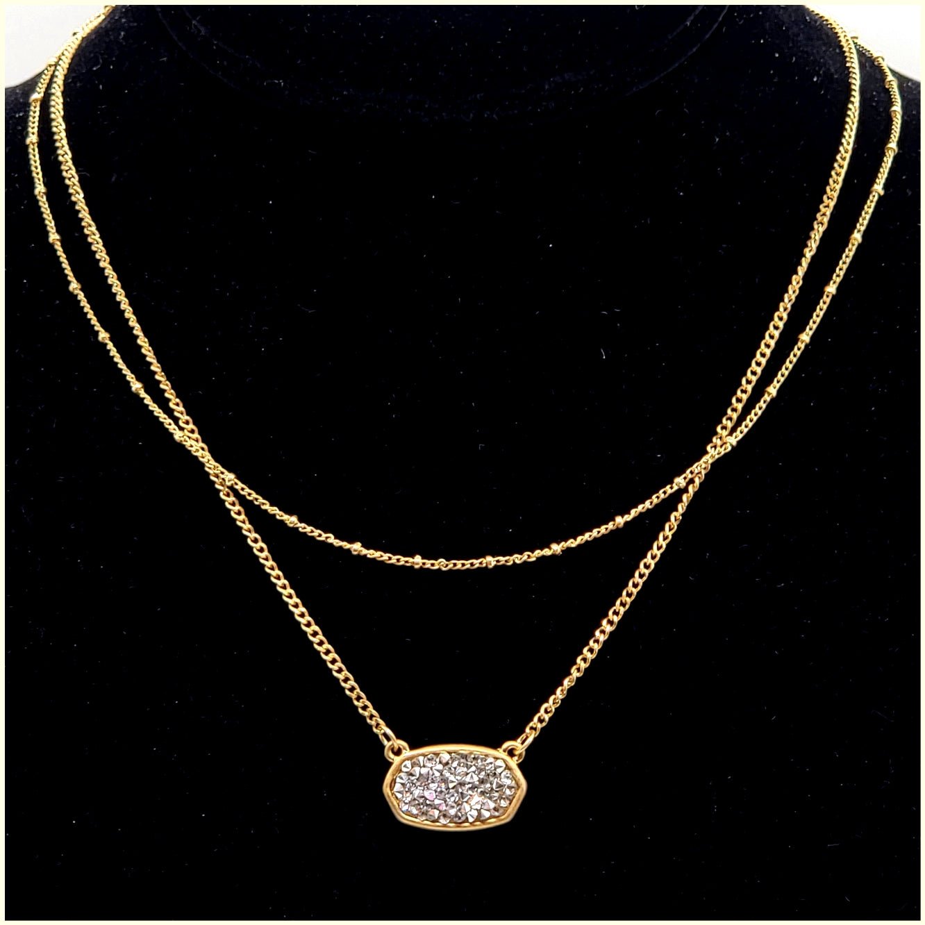 Double Chain Crystal Pendant Necklace - Leila Jewels