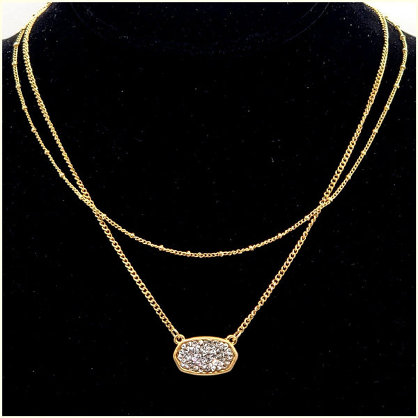 Double Chain Crystal Pendant Necklace - Leila Jewels
