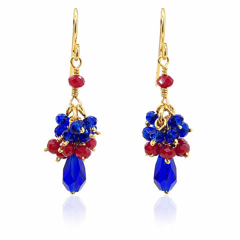 Multi - color Crystal Cluster Earrings - Blue - Leila Jewels