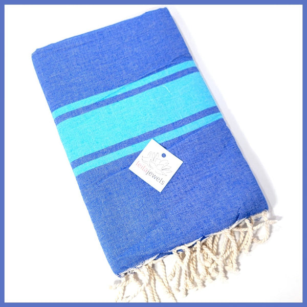 Turkish Towel / Sarong / Shawl / Beach Towel - Blue Turquoise - Leila Jewels