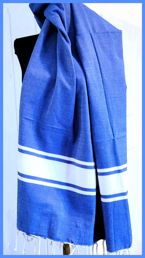 Turkish Towel / Sarong / Beach Towel - Blue White - Leila Jewels