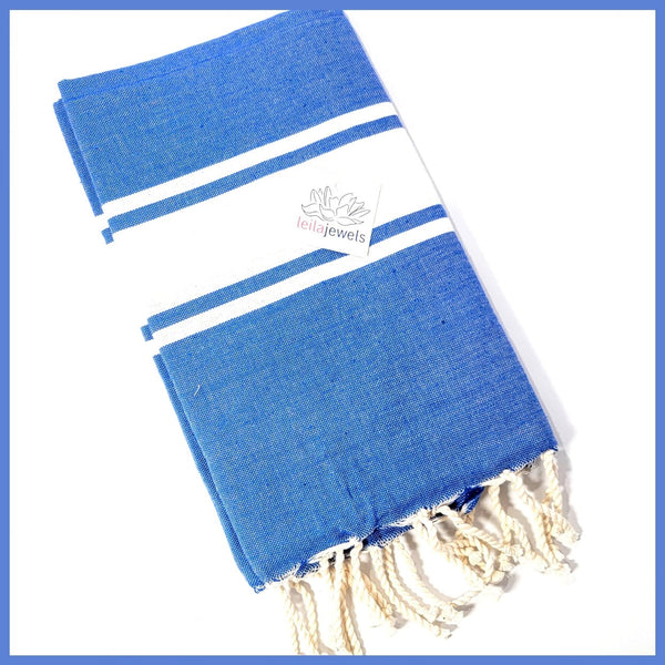 Turkish Towel / Sarong / Beach Towel - Blue White - Leila Jewels