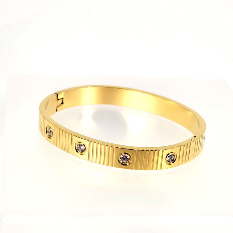 Crystal - Studded Hinged Bangle Bracelet - Leila Jewels