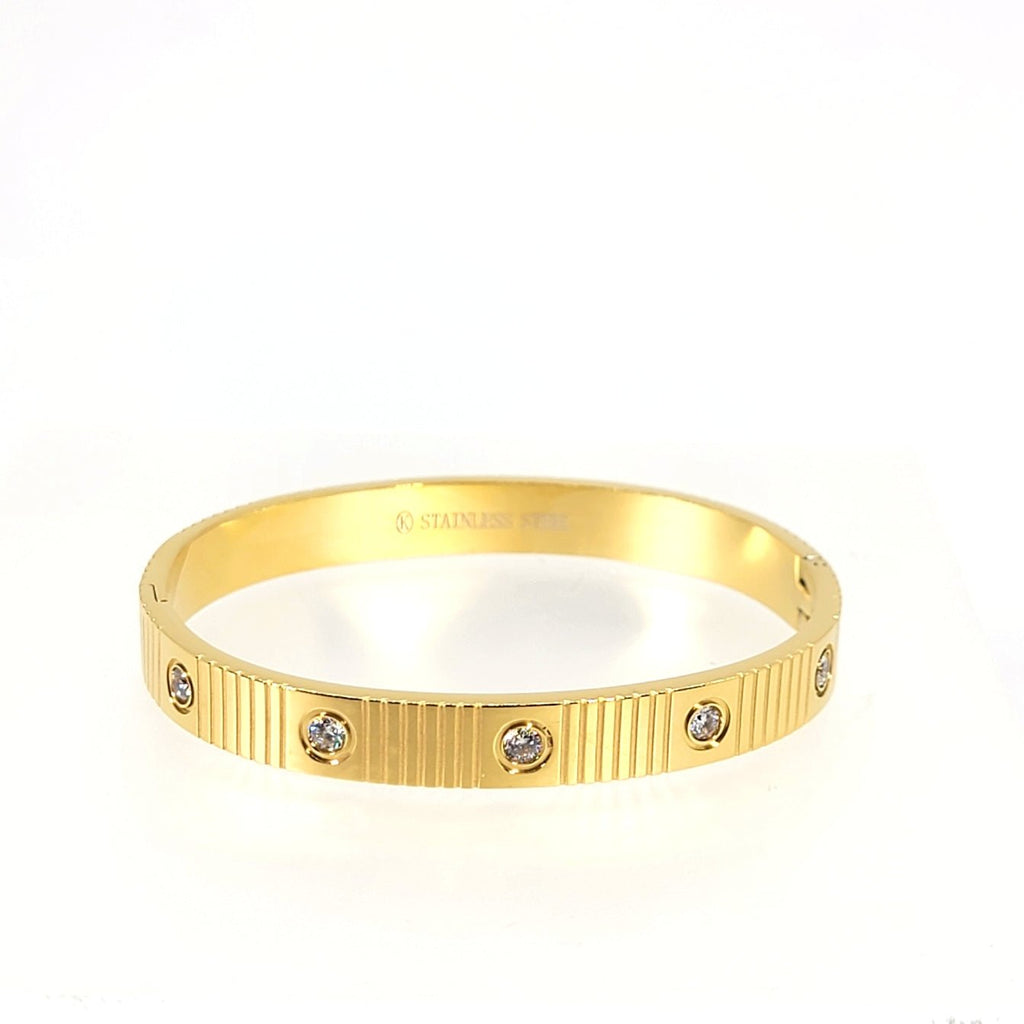 Crystal - Studded Hinged Bangle Bracelet - Leila Jewels