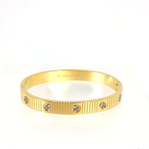 Crystal - Studded Hinged Bangle Bracelet - Leila Jewels