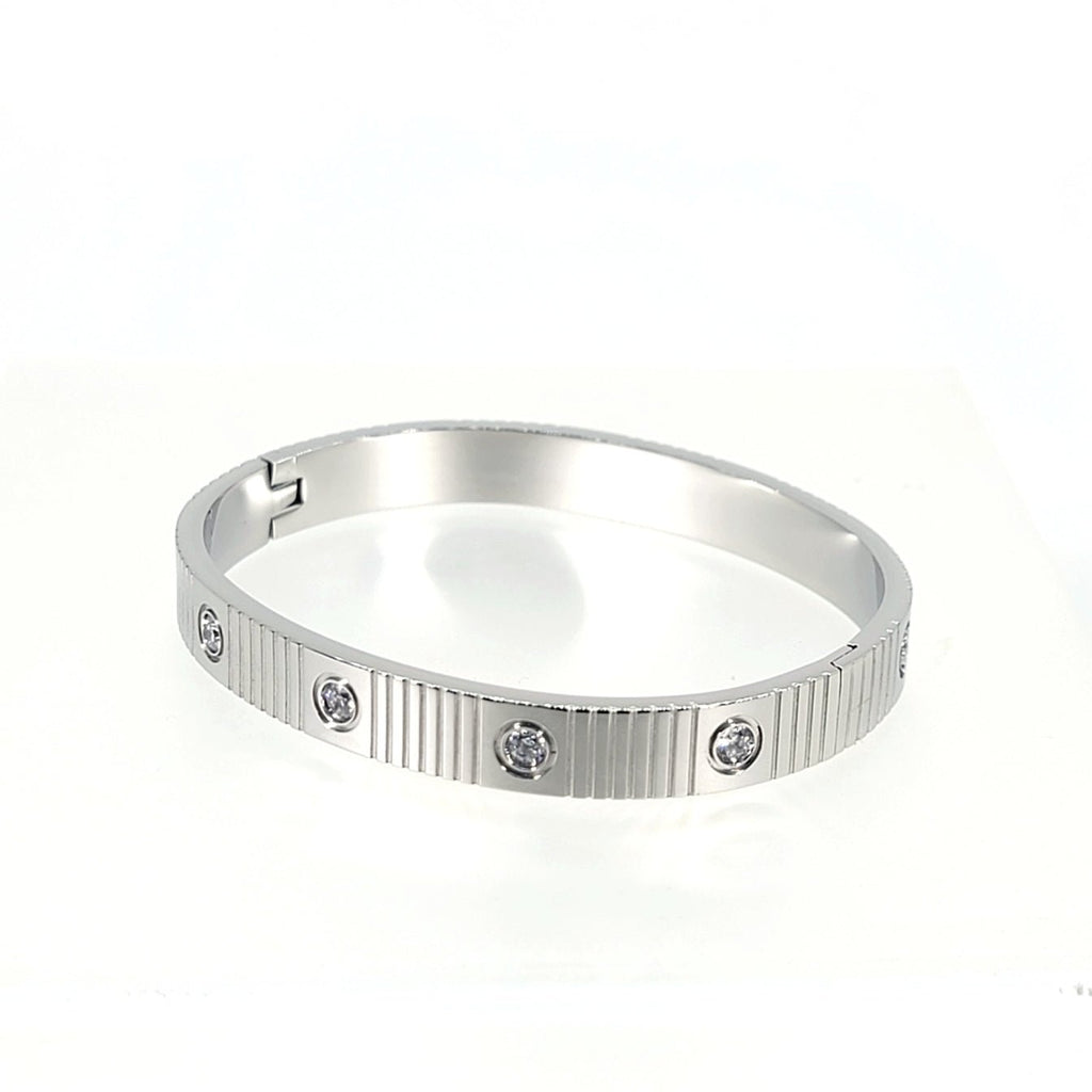 Crystal - Studded Hinged Bangle Bracelet - Leila Jewels