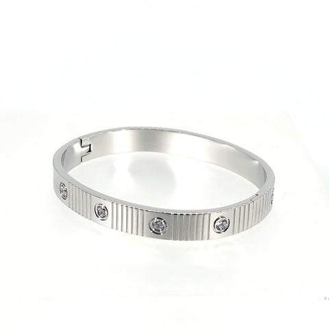 Crystal - Studded Hinged Bangle Bracelet - Leila Jewels